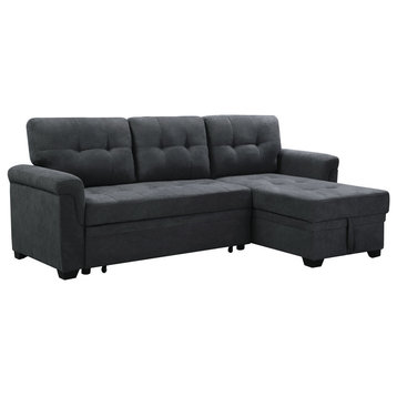 Lucca Reversible Sectional Sleeper Sofa Chaise With Storage, Dark Gray