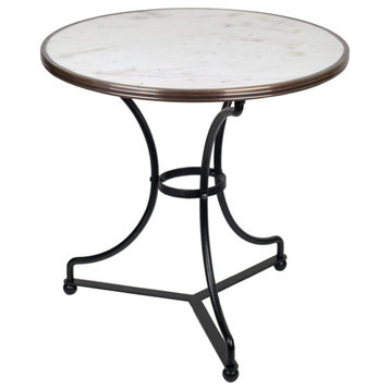 French Bistro Table 28", White Marble and Iron Base