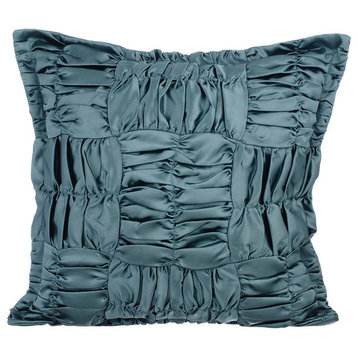 Gray Decorative Pillow Covers Satin, Dreamy Teal, 26"x26"