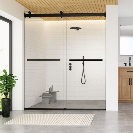 Marcelo By Pass Frameless Shower Door, Clear Glass, Matte Black, 64"wx76"h