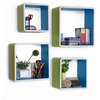 Clear Blue Square Leather Wall Shelf / Bookshelf / Floating Shelf (Set of 4)