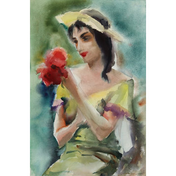 Eve Nethercott, Girl With Bouquet, 54, Watercolor