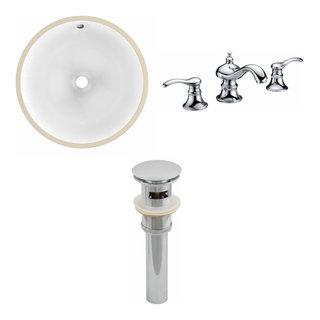 American Imaginations 15.25-in. W Round Undermount Sink Set in White - Chrome Hardware with 3H8-in. CUPC Faucet