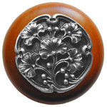 Notting Hill Decorative Hardware - Ginkgo Berry Wood Knob, Antique Brass, Cherry Wood Finish, Antique Pewter - Projection: 1-1/8"
