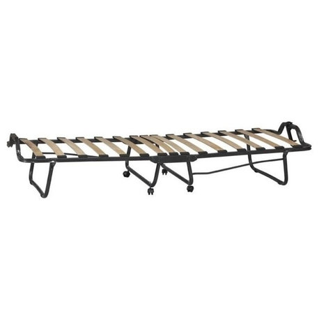 Pemberly Row Contemporary Metal Folding Bed With Memory Foam Mattress in Beige