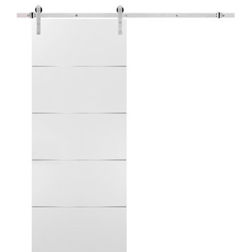 Planum 0020 Sliding Barn Door 32x80 White & Stainless Steel Hardware Rail 6.6ft