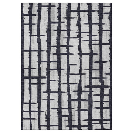 Machine Washable Indoor/Outdoor Chantille ACN872 Black 8' x 10' Rug