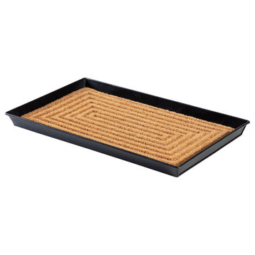 24.5"x14"x1.5" Black Metal Boot Tray With Rectangle Embossed Coir Insert
