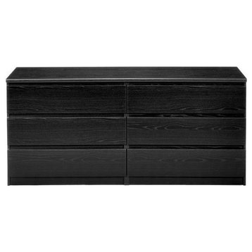 Pemberly Row Contemporary Wood 6-Drawer Double Dresser in Black