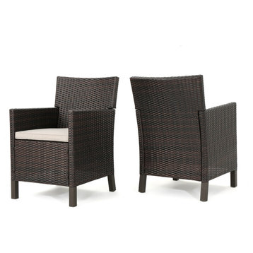 GDF Studio Cyrus Outdoor Wicker Dining Chairs, Set of 2, Multi-Brown/Light Brown