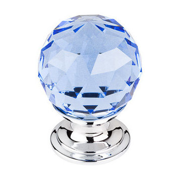 Blue Crystal Knob 1 1/8" w/ Polished Chrome Base