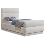 Meridian Furniture - Paxton Chenille Fabric Upholstered Bed, Cream, Twin - Embrace the essence of cozy sophistication with the Paxton Chenille Fabric Bed, a haven designed to elevate your sleep experience and enhance your bedroom's aesthetics. The bed is adorned in a luxurious rich cream chenille fabric, its soft texture inviting you to sink into its warmth. The subtle sheen of the chenille adds a touch of elegance, creating a timeless look that complements various decors. The headboard features a classic horizontal channel tufted design, adding visual interest and dimension to the bed. This sophisticated detail exudes a touch of vintage charm, making the Paxton a perfect fit for both traditional and contemporary spaces.