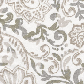 Round Tablecloth Shannon Ecru Taupe Floral Paisley Cotton, 90"