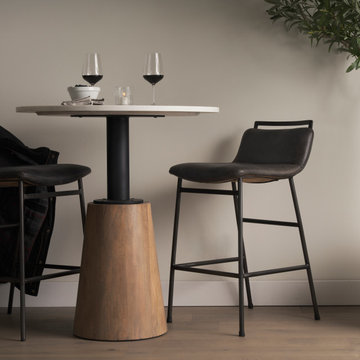 Kavalan Ebony Leather Seat Black Metal Frame Counter Stool