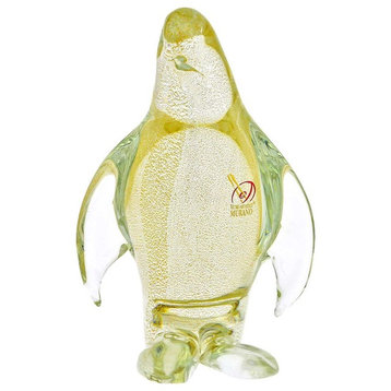 GlassOfVenice Murano Glass Penguin Sculpture - Sparkling Gold