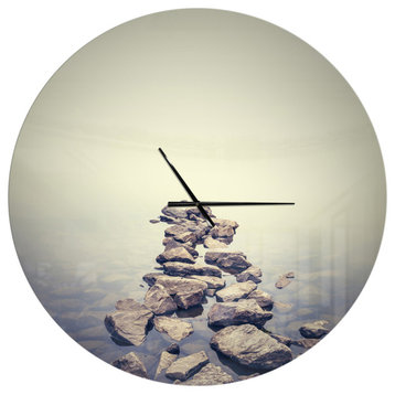 Ukraine Minimalist Misty Landscape Coastal Metal Clock, 36x36