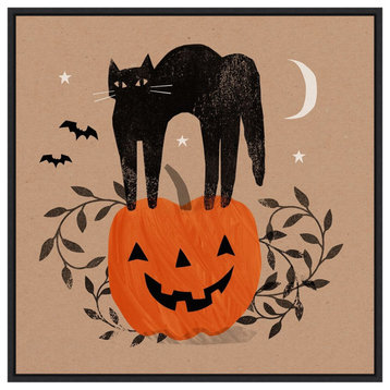Canvas Art Framed 'Halloween Cat Graphic I' by Victoria Barnes, 22x22