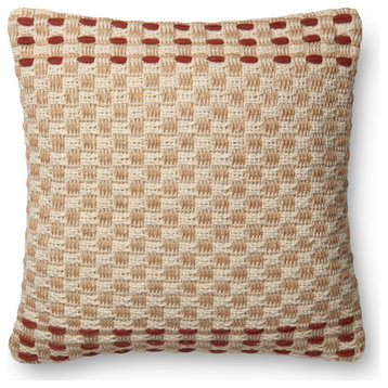 Woven Pattern on Cotton Base P4024 Pillow, Rust/Multi, 22"x22", Down/Feather
