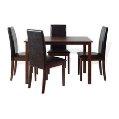 Fallabella 5-Piece Dining Set, Rectangular Table, Dark Walnut