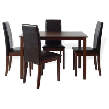 Fallabella 5-Piece Dining Set, Rectangular Table, Medium Brown