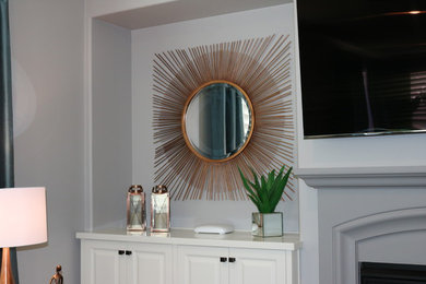 Example of a transitional family room design in San Diego