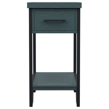 Rustic Side Table, Metal Frame With MDF Drawer & Open Lower Shelf, Green