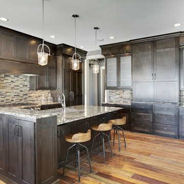 Weathered Antique Flooring in a Dark Modern Kitchen