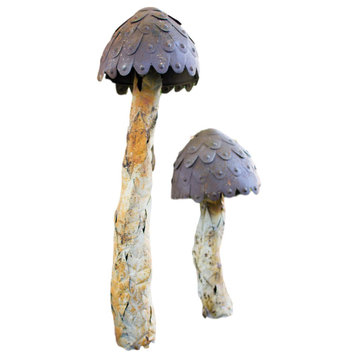 Metal Rustic Mushrooms Oversize 37.5" Outdoor/Indoor, 2-Piece Set