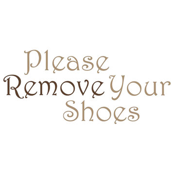 Decal Wall Sticker Please Remove Your Shoes Quote, Gold/Dark Brown