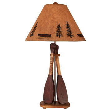 Stained and Red 2-Paddle Table Lamp