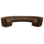 Meridian Furniture - Infinity Channel Tufted Velvet Modular Chair, Brown, 10 Piece - Create a seating group that works for every possible situation with this Infinity 10-piece sectional and other pieces in the Infinity collection. Upholstered in soft Brown velvet material that feels great against the skin and offers long-wearing beauty, this piece fits with other Infinity items for an infinite number of combinations that get your seating requirements just right but that look just as nice when used on their own.