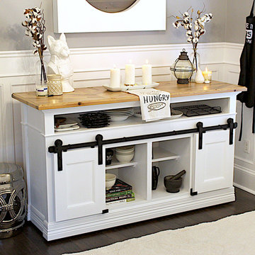 Modern Farmhouse Entertainment Center on Wheels