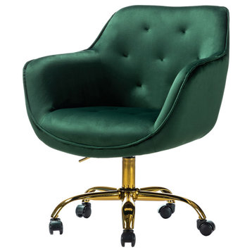 Swivel Velvet Adjustable Task Chair With Tufted Back, Green