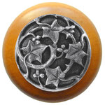 Notting Hill Decorative Hardware - Ivy With Berries Wood Knob, Antique Brass, Maple Wood Finish, Antique Pewter - Projection: 1-1/8"
