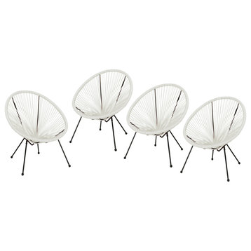 Major Outdoor Hammock Weave Chair With Steel Frame, Set of 4, White/Black