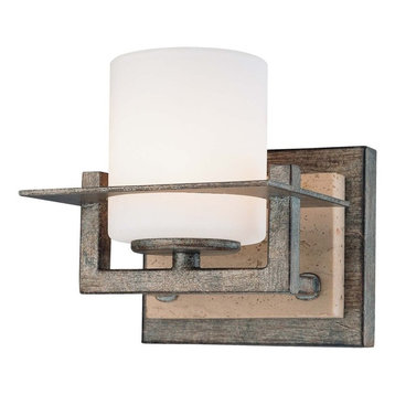 Sconce Wall Light with White Glass in Aged Patina Iron Finish