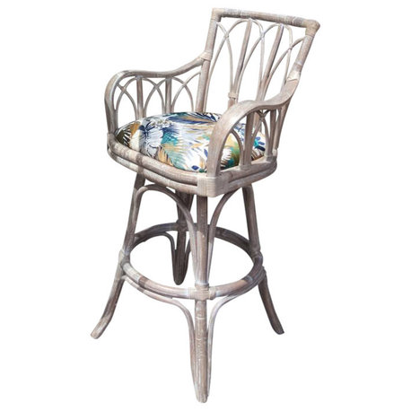 Cuba 30" Swivel Barstool With Arm In Rustic Driftwood, Seaworld Sand