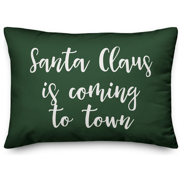 Santa Claus Is Coming To Town, Dark Green 14x20 Lumbar Pillow
