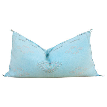 Sky Blue Long Lumbar Moroccan Silk Rug Pillow