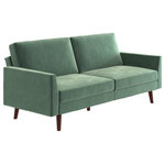 Atwater Living - Atwater Living Joyce Coil Futon, Light Teal Velvet - Complete your living room decor with the elegant EveryRoom Joyce Coil Futon! Designed with a soft velvet upholstery, delicate track arms and slanted solid wood legs, the Joyce is a modern dream come true. Not only is it right on trend, but it is also the multi-functional piece you never knew you needed, but now can"t live without. The Joyce features a split back design that allows you to independently recline the backrests into multiple positions. With a simple push or pull, this futon converts from a sitting position to a lounging position and all the way to a sleeping position. Your overnight guests will be left feeling more than delighted thanks to the sofa beds cushion, which are made with independently encased coils to provide ultimate comfort and support. The Joyce Coil Futon is available in multiple colors.
