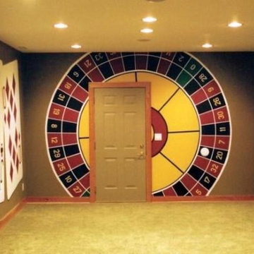 Casino Themed Murals-Art, hand-painted throughout a Game Room in a lower level