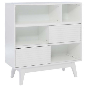 Linon Sway Bookcase 3 Open Shelves 2 Sliding Door Panels in White