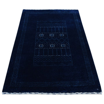 Solid Midnight Blue Hand Knotted Pure Wool Lori Buft Rug 2' x 3'