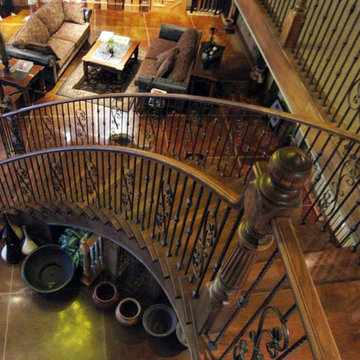 Wood Railing with Wrought Iron Balusters