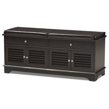 Leo Modern and Contemporary Dark Brown Wood 2-Drawer Shoe Storage Bench
