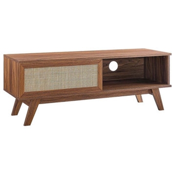 Modway Soma 47" Natural Rattan and MDF Wood TV Stand in Walnut