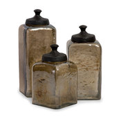 Square Brown Luster Canisters, Set of 3
