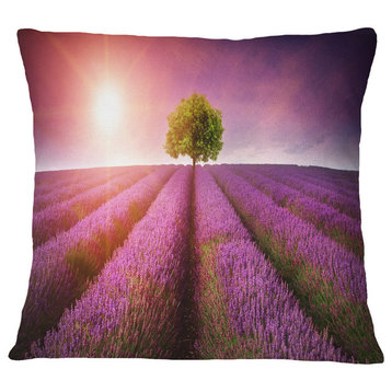 Purple Sky Over Stunning Lavender Field Floral Throw Pillow, 16"x16"