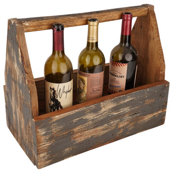 Farmhouse Wooden Market Box with Handle-Wine Caddy, Gray