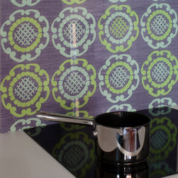 'Green Geo in Grey' Glass Splashbacks - Wall And Floor Tile